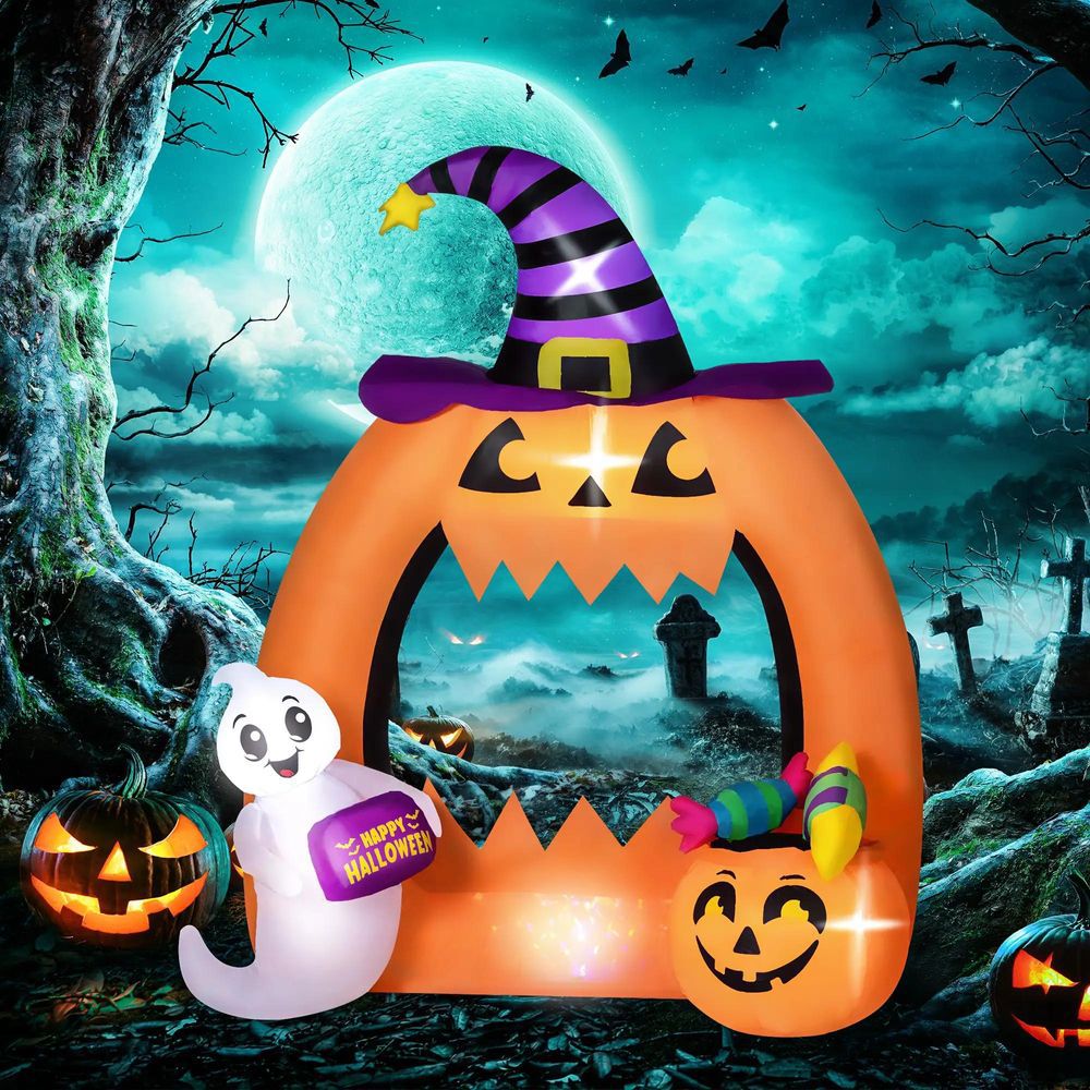 Décoration Gonflable Halloween 180 Cm – Citrouille Araignée Avec LED, Ventilateur Intégré, Pour Jardin, Pelouse Ou Intérieur