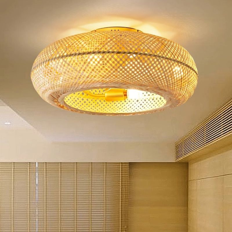 Ventilateur de plafond 6 Vitesses 50cm Silencieux Rotin Naturel Tissé Lampe de Plafond pour Salon Chambre Salle à Manger Lumière - 4