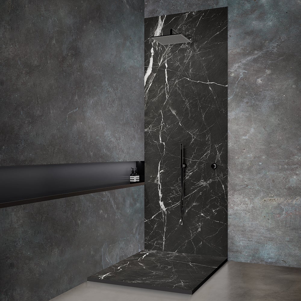 Receveur résine 100 x 100 cm effet marbre noir - grille carrée centrée - 8