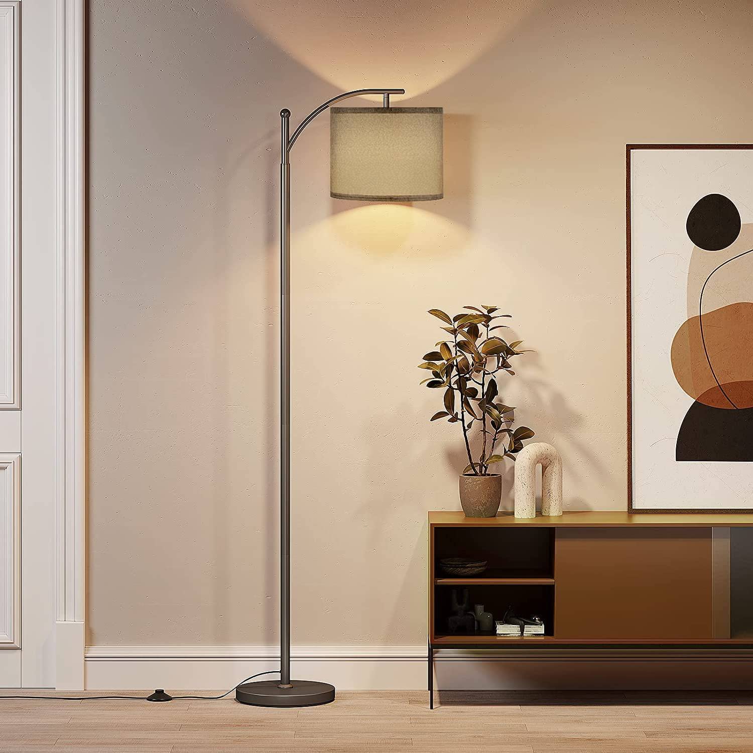 Lampadaire LED pour salon, lampadaire moderne avec abat-jour, lampes hautes avec interrupteur au pied, 3 températures de couleur (ampoule E27 incluse) - 7