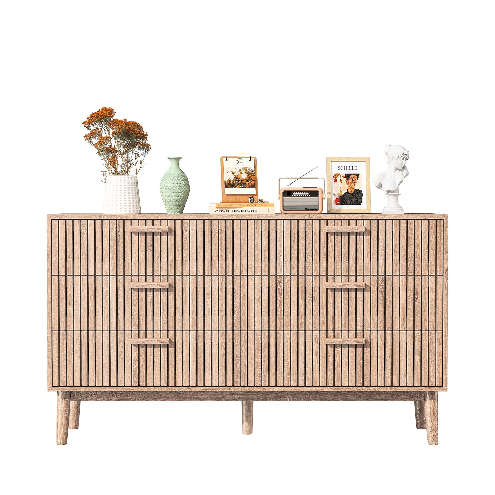 Commode à 6 tiroirs - armoire 100x34x73cm - conception de modèle vertical - nombreux rangements - couleur du bois - 5