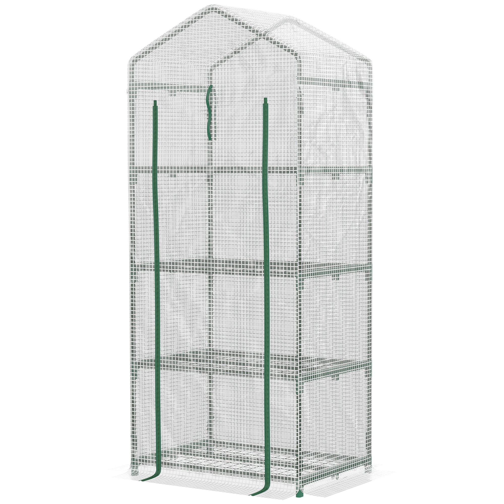Outsunny Serre de jardin PE avec étagères 4 niveaux, serre de balcon, bâche renforcée 140 /m², châssis en acier, porte zippée enroulable 70x50x160cm - 2