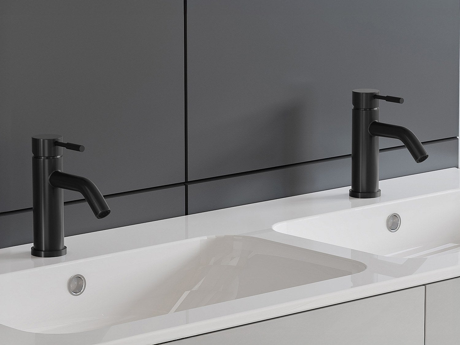 Zestaw 2 baterii zaokrąglonych z mechanicznym mieszaczem ze szczotkowanej stali nierdzewnej - Czarny mat - wys. H17,3 cm - SALAVAN