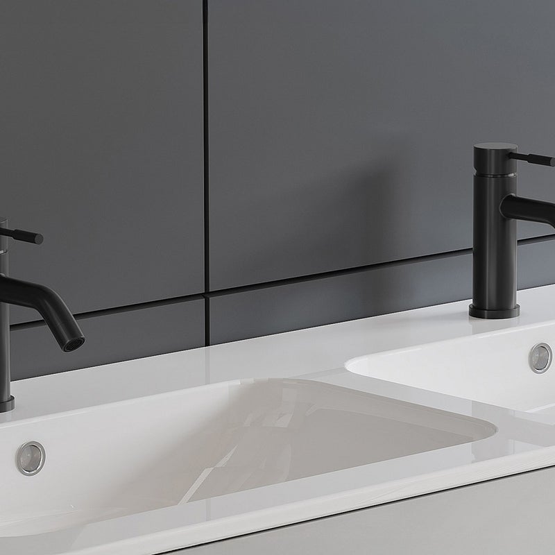 Zestaw 2 baterii zaokrąglonych z mechanicznym mieszaczem ze szczotkowanej stali nierdzewnej - Czarny mat - wys. H17,3 cm - SALAVAN