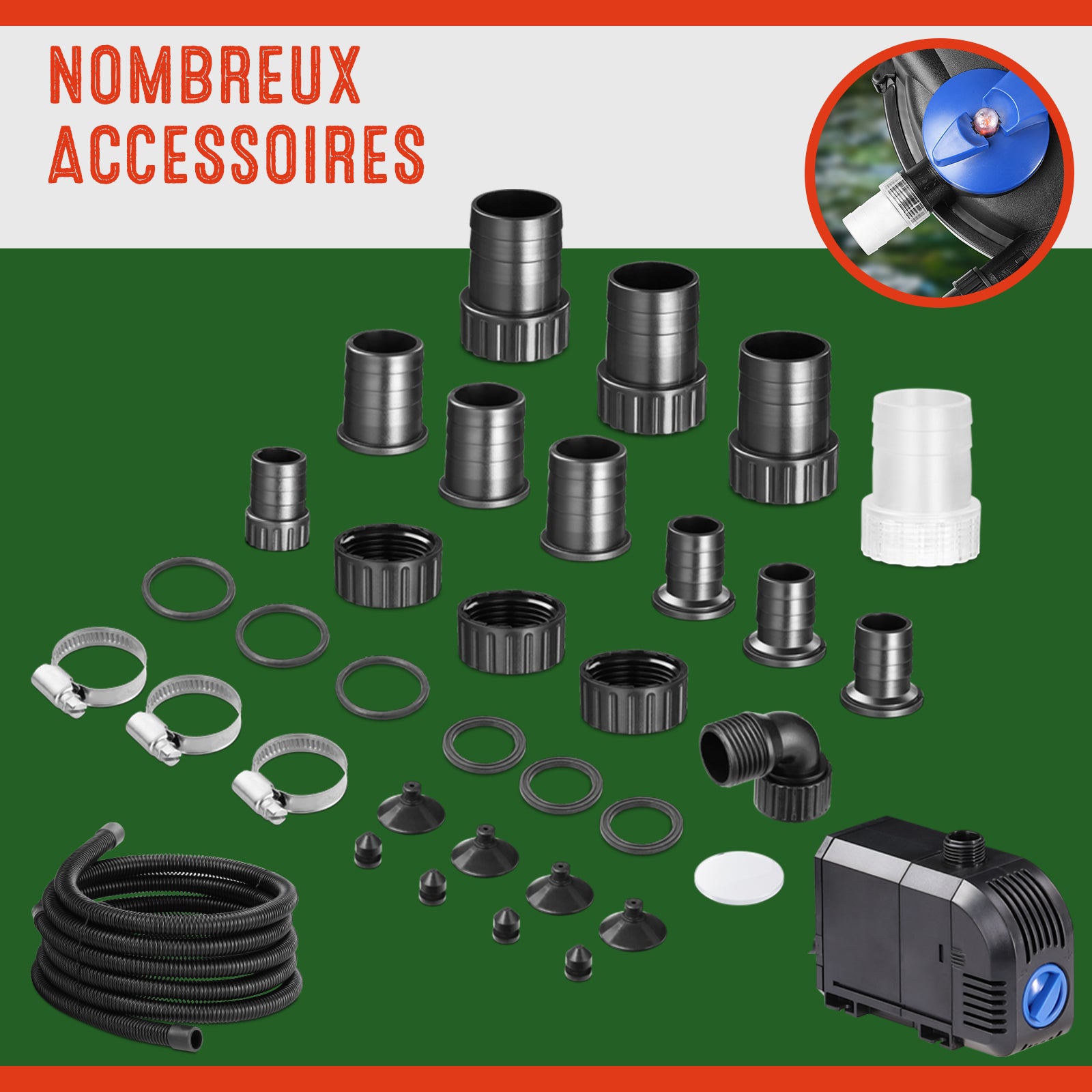 GARDEBRUK® Filtre de bassin à pression avec pompe 16L set complet 2000 L/h 11W lampe UVC fonction dérivation bypass filtre UV-C intégré étang mare - 7