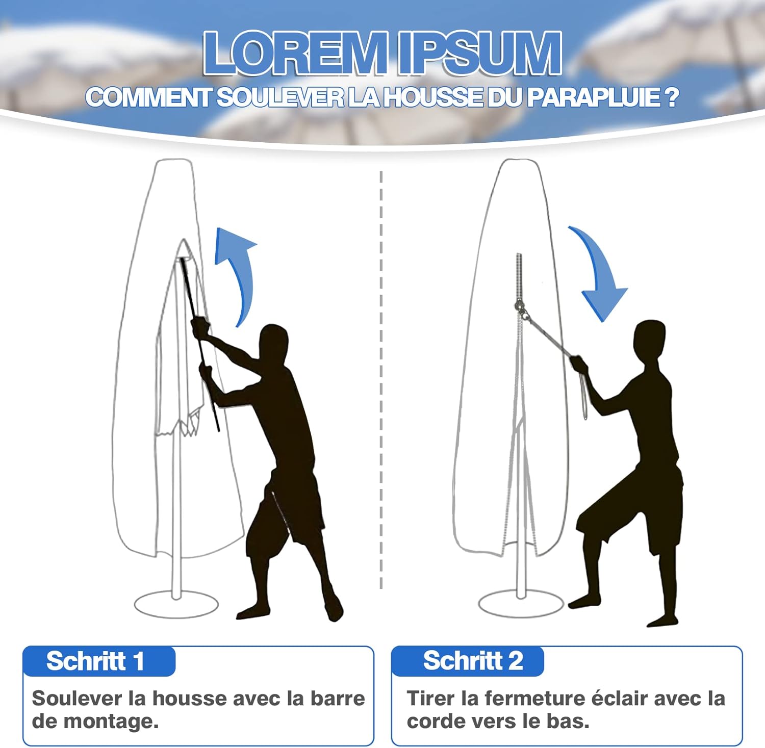 Housse de Protection pour Parasol Jardin Couverture 210D Oxford 265 x 50 x 70 x 40cm avec Perche Télescopique Anti-UV étanche - 3