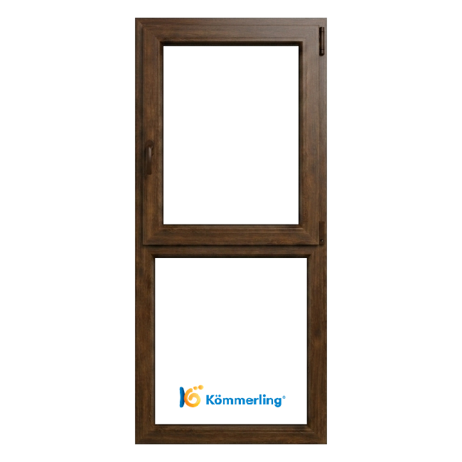 Ventana PVC 900x2000 oscilobatiente con fijo inferior derecha nogal ...