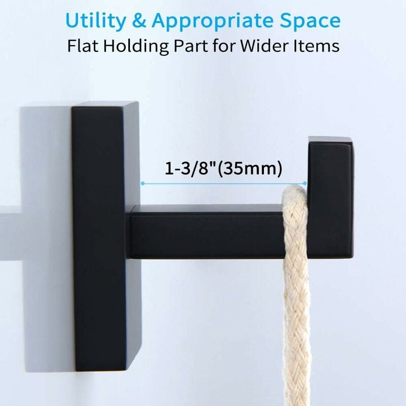 Zestaw 2 matowych czarnych wieszaków na ręczniki, wieszak na ubrania ze stali nierdzewnej 304, wieszak na ręczniki, wieszak ścienny do łazienki w sty - 5