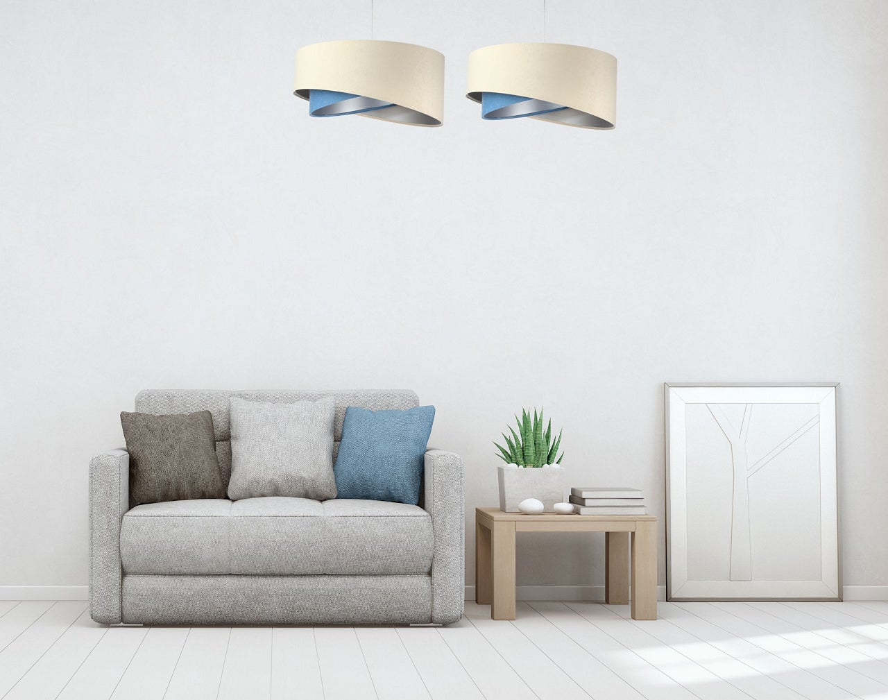 Lampa wisząca BEIGE beżowa/niebieska/srebrna
