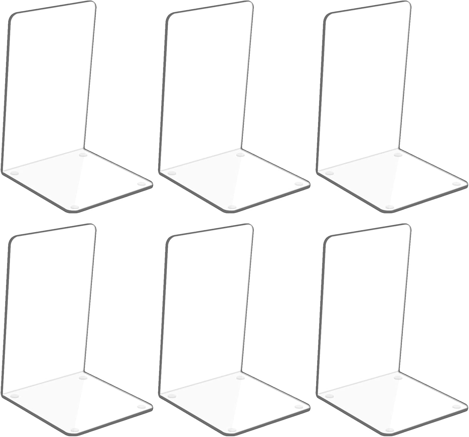 Lot De 6 Serre-Livres Acrylique Transparent – Coins Arrondis, Pads Antidérapants – Pour Livres, DVD, Magasins – Usage Bureau, École, Maison