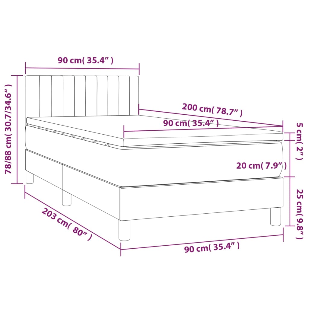 Maison Exclusive - Sommier à lattes de lit avec matelas et LED Noir 90x200cm Tissu - 8