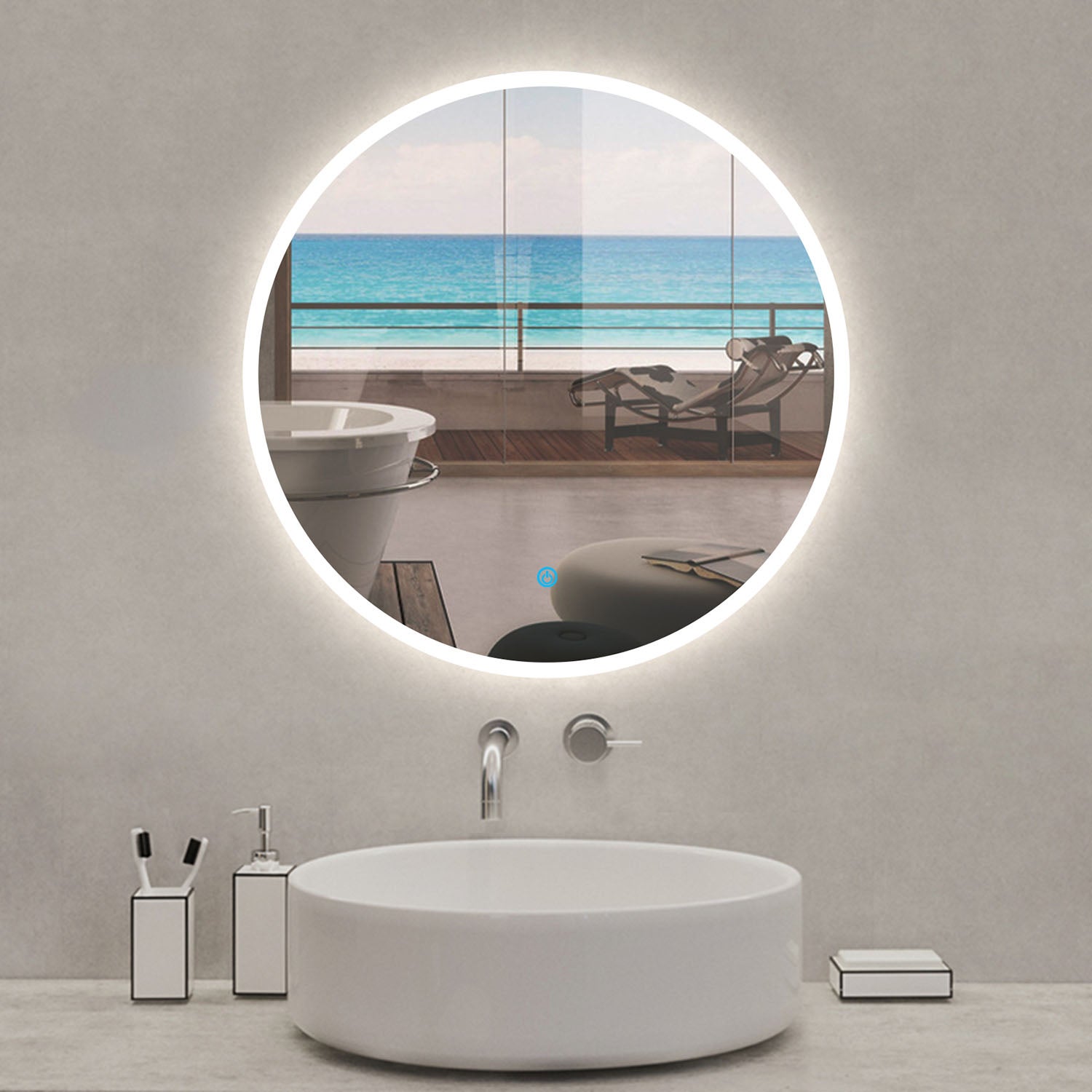 Specchio Da Bagno LED Rotondo 80x80 Cm Con Luce Regolabile E Antiappannamento - 3 Colori E Luminosità Tattile