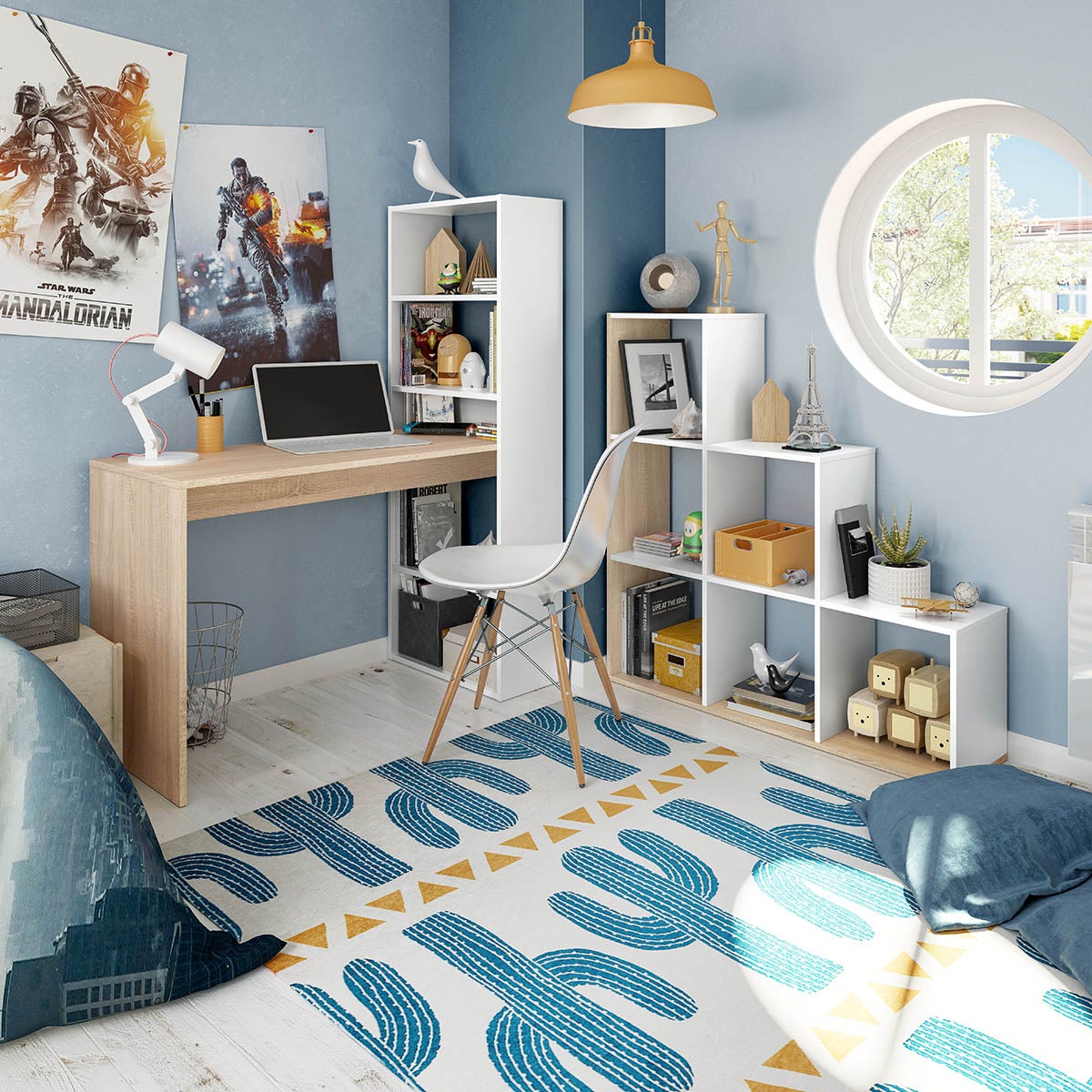 Console extensible coloris blanc et chêne - Dim : 88 x 99 x 36 cm - 5