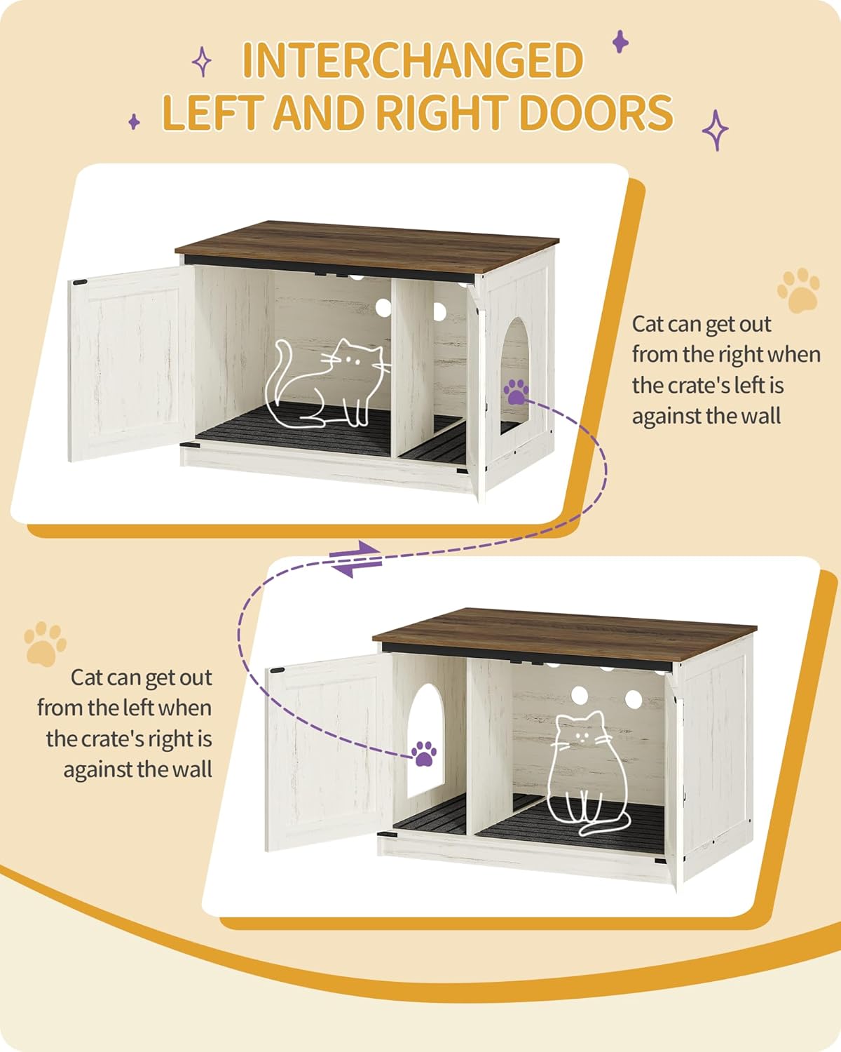 Caixa de areia para gatos, armário para areia com divisória amovível, casota para gatos, entrada reversível (esquerda ou direita), castanho e branco. - 8