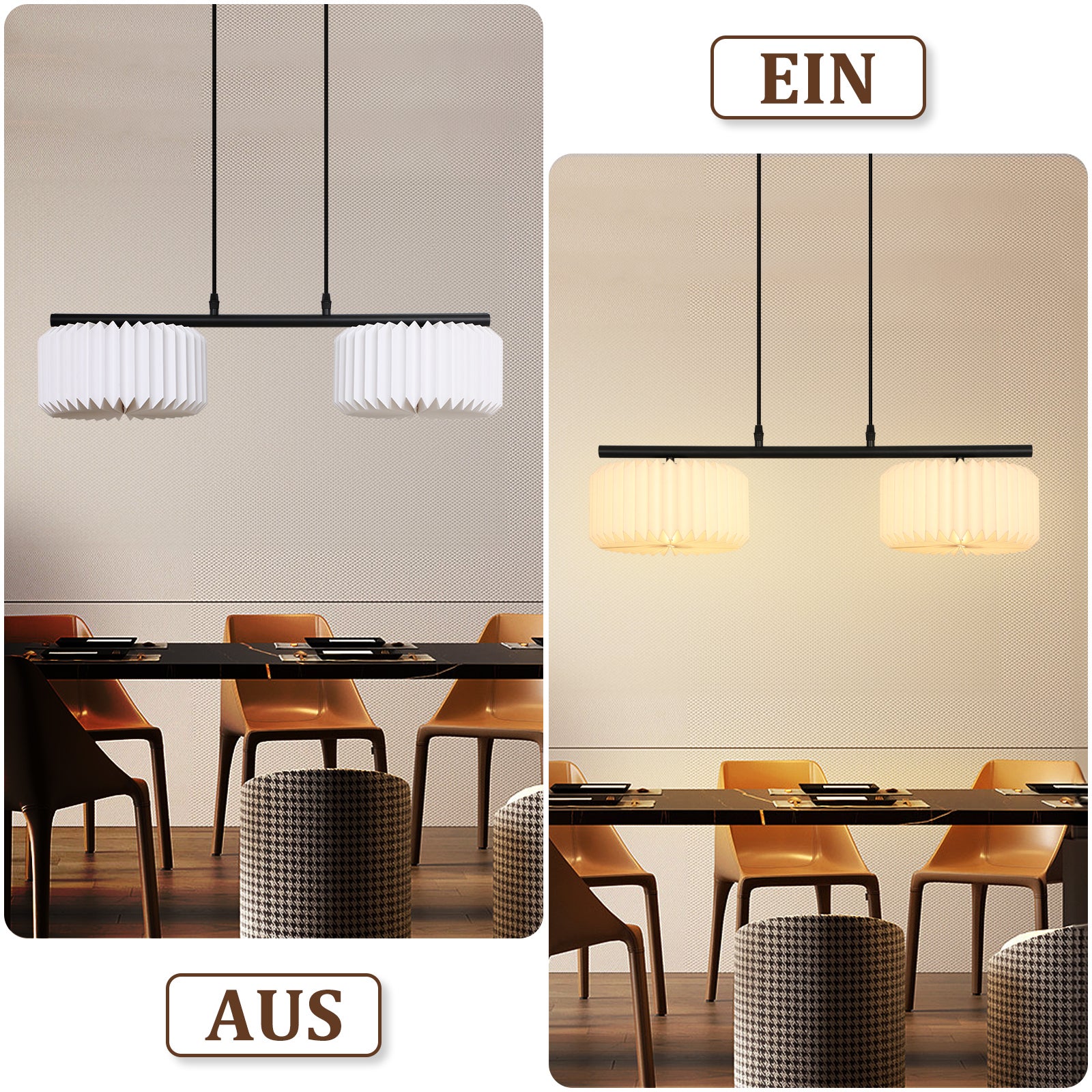 NETTLIFE Lampa wisząca do jadalni, lampa wisząca vintage, lampa wisząca do salonu, lampa do jadalni, 2 płomienie, biała - 2