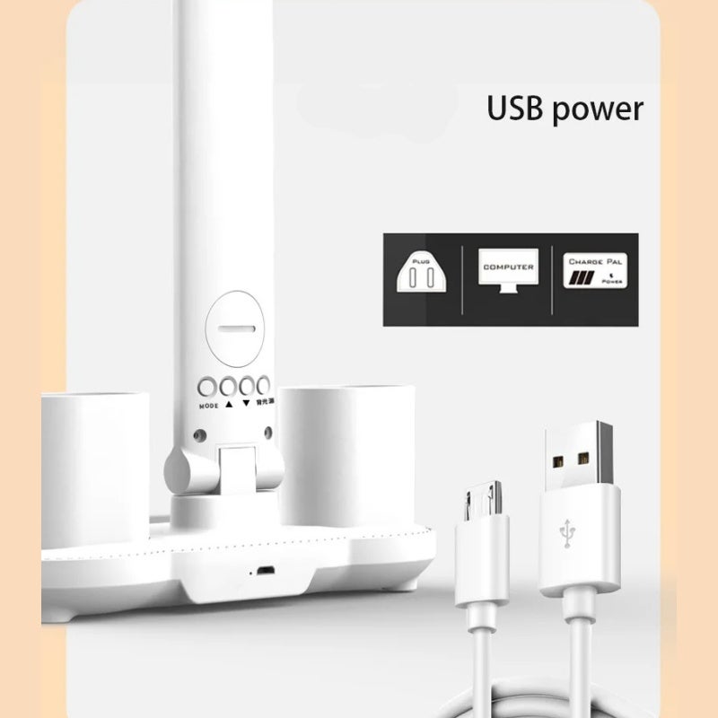 Lampe de bureau LED Lampe de Table USB Double Tête Dimmable Luminosité avec Porte Stylo, Écran Heure/Calendrier/température - 6