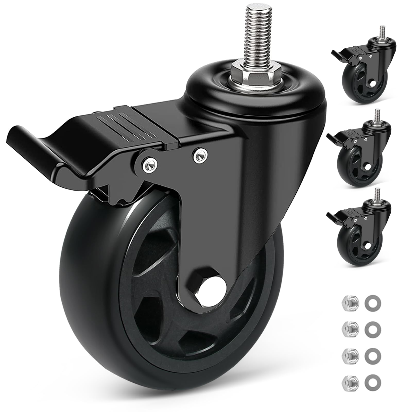 5 Pièces Roulette Charge Lourde Pivotantes Avec Frein M6/M8/M10 - 30 KG Par Roulette, Roulettes Pour Meubles
