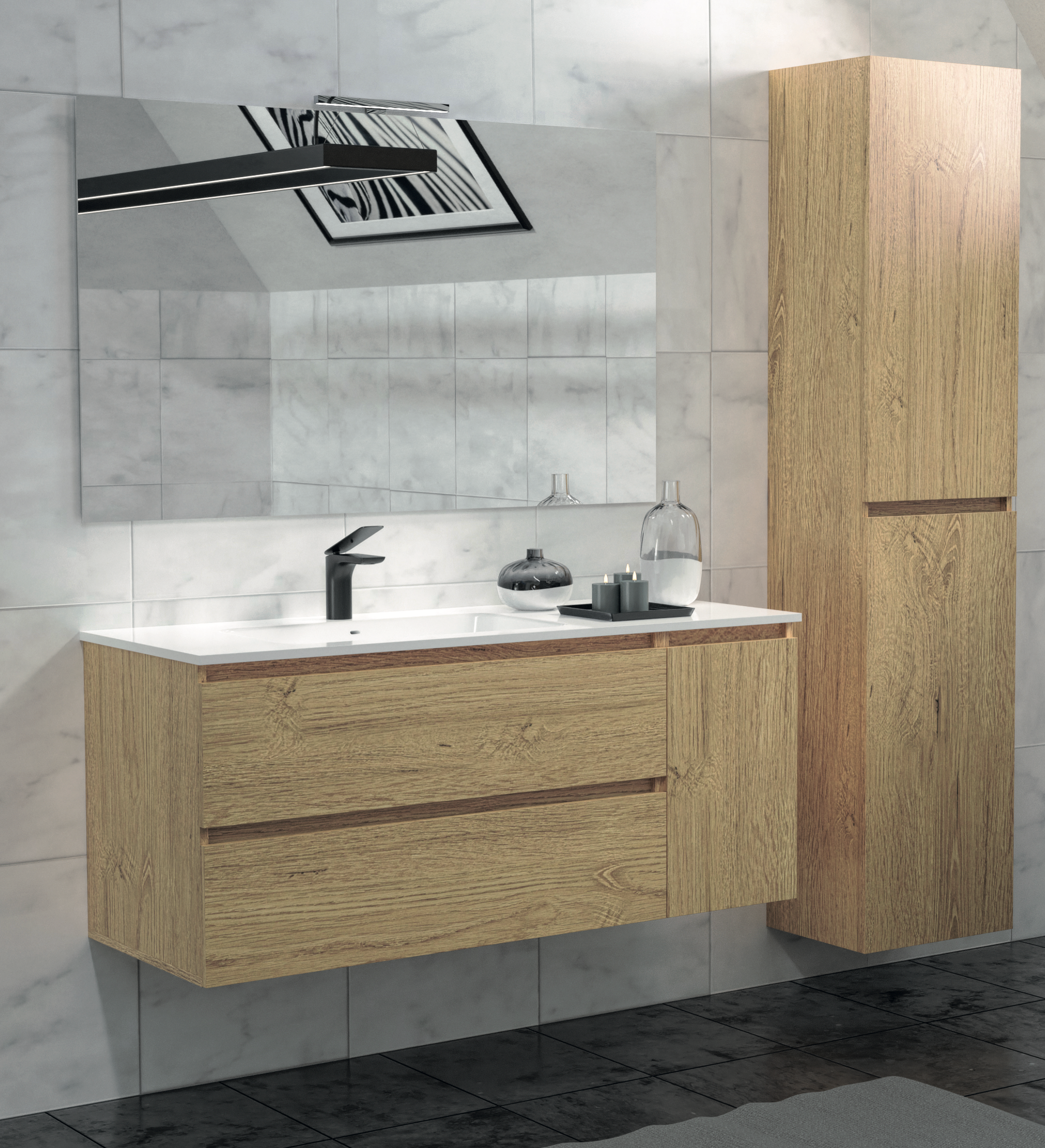 lavabo 120 cm da incasso in ceramica bianco lucido con vasca a Sinistra - 3