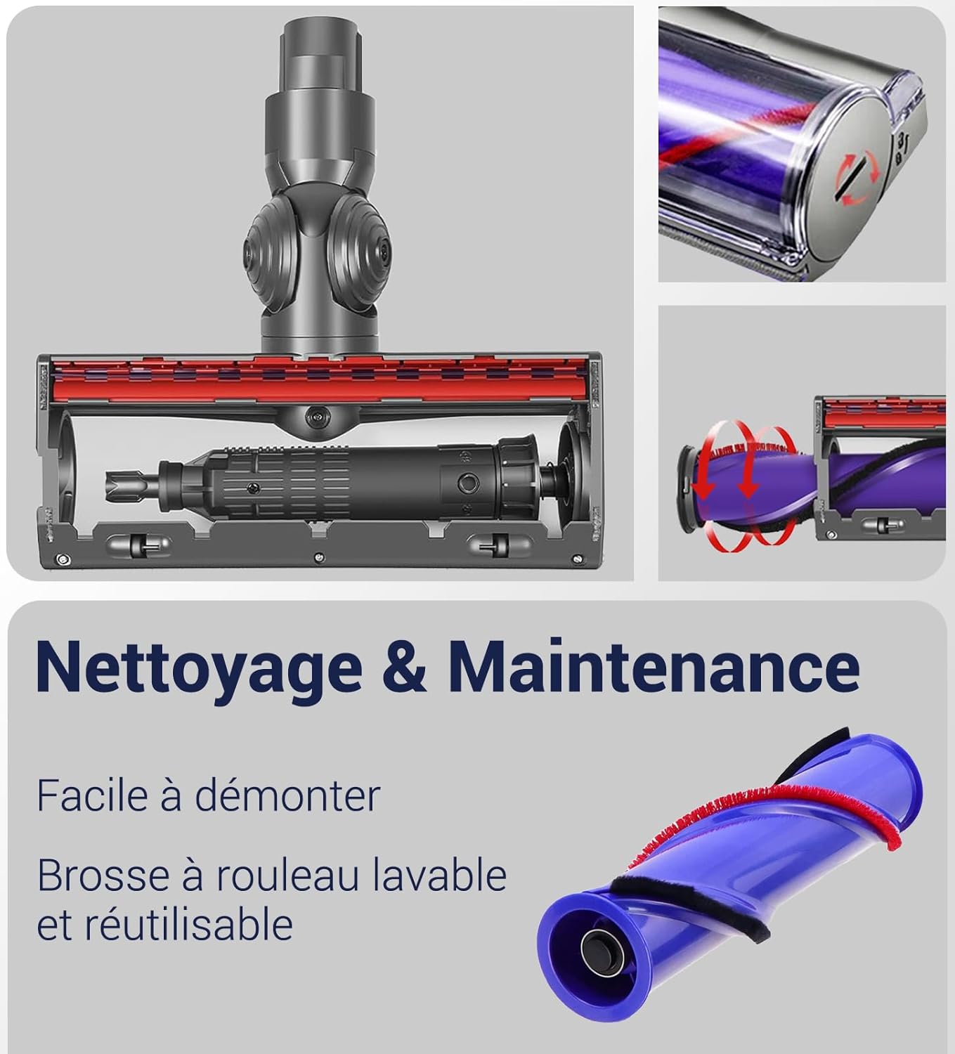 Tête de brosse pour aspirateurs Dyson V7, V8, V10, V11, V15 - Brosse turbine - Pièce de rechange - 6