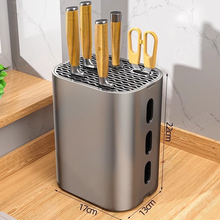 Blok na noże kuchenne, wielofunkcyjny stojak na sztućce i noże kuchenne, 22 × 17 × 12 cm, kolor szary pistolet