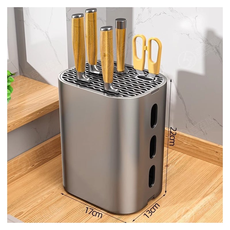 Blok na noże kuchenne, wielofunkcyjny stojak na sztućce i noże kuchenne, 22 × 17 × 12 cm, kolor szary pistolet