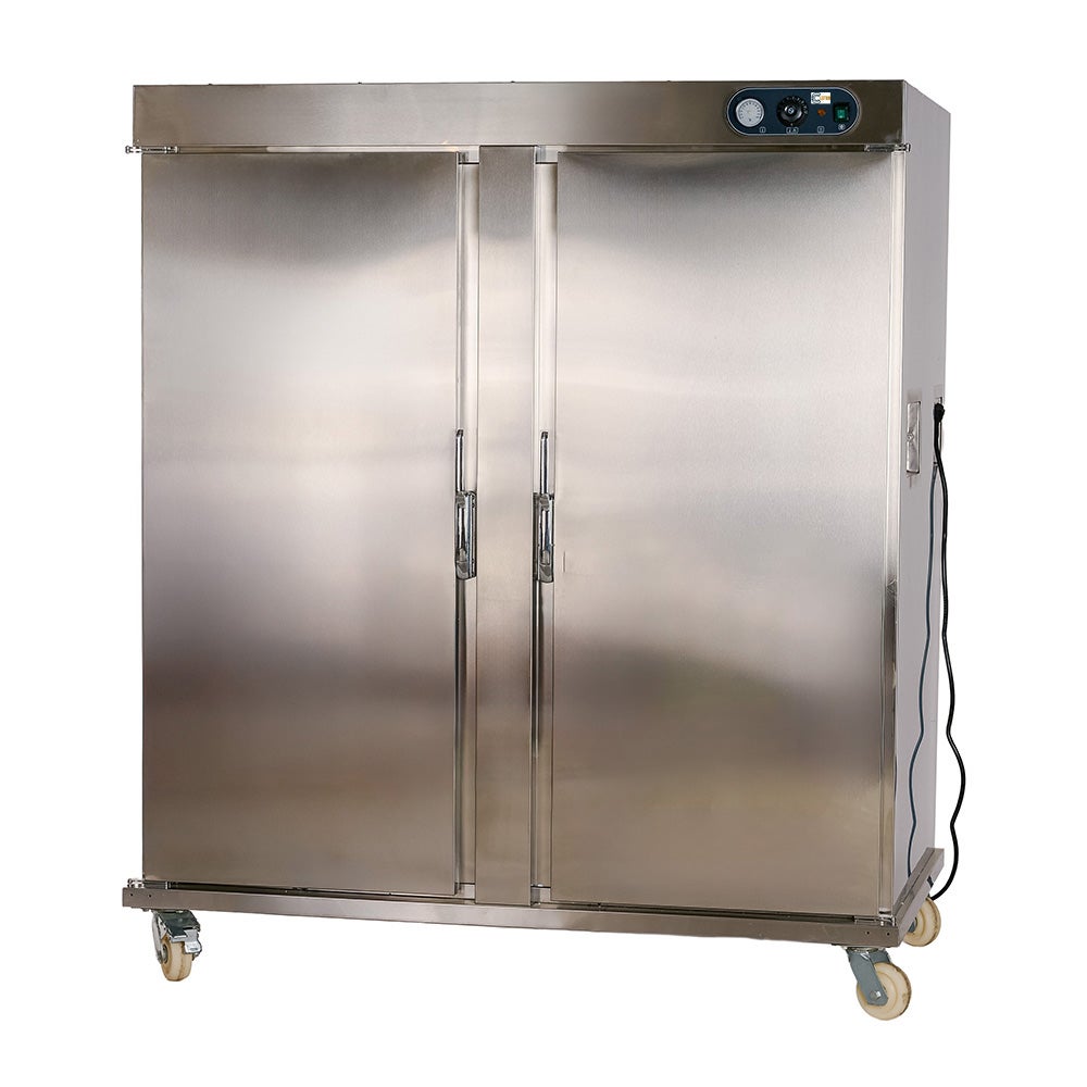 Cleiton® armario mantenedor de calor 2 puertas con ruedas de 154x93 cm | carro caliente catering de 22 bandejas gn 1/1 con temperatura 0/100°c y 5240w