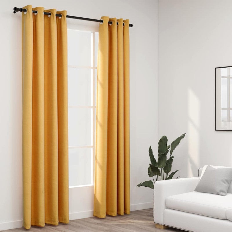 Zasłony stylizowane na lniane, 2 szt., żółte, 140x225 cm vidaXL