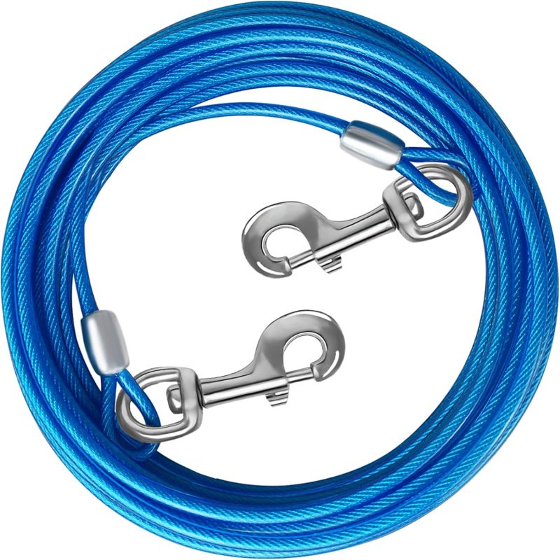 Cão cabo de amarração: 15 FT aço Wire Runner com Superior Clips-resistente cão Lead para cães grandes cima para 165 lbs, ao ar livre Yard uso - 2