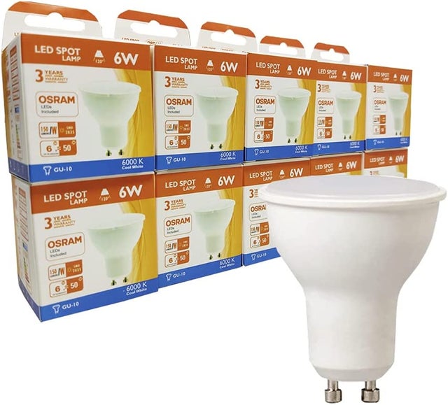Lot 10 Ampoules LED GU10 6W 720Lm Osram Chip, 220V, angle 110º, lumière neutre 4000K