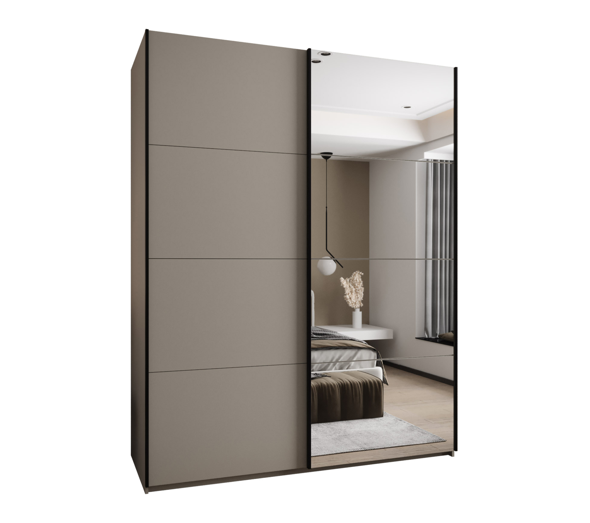 Szafa przesuwna wysoka Lux 3 200 x 64 x 245,5 cm kaszmir + kaszmir + u. czarny - Abiks Meble