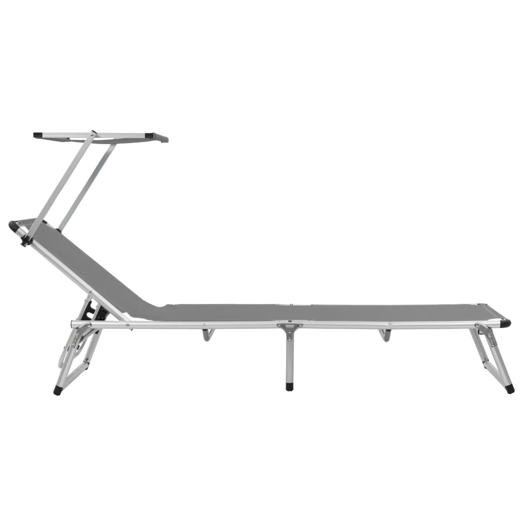 Chaise longue pliable avec auvent Aluminium et textilène Gris - 3