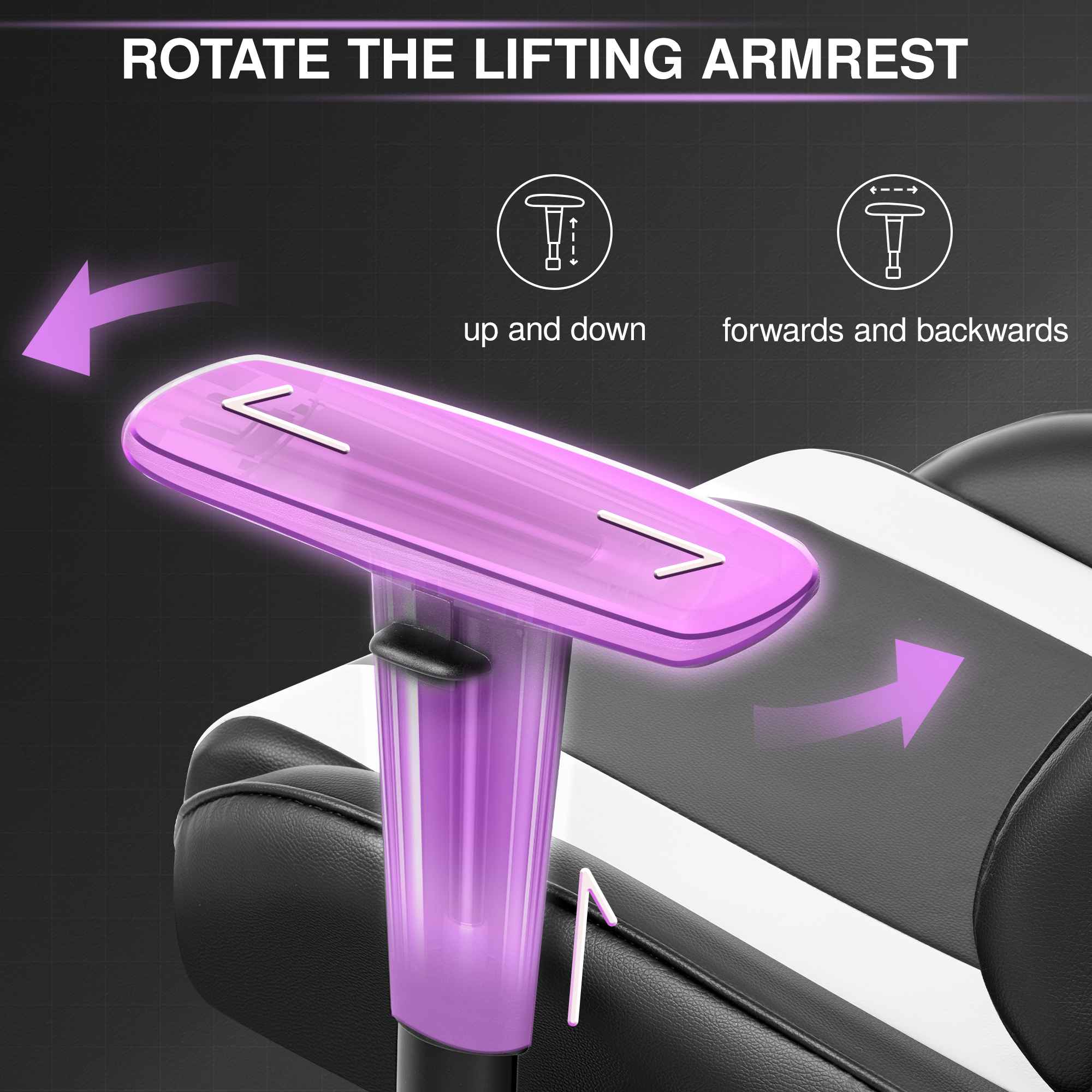 Chaise Gaming Ergonomique Noir et Blanc, Dossier Réglable 90°-155°, Assise à Ressorts, Revêtement PU Imperméable, Soutien Complet - 6