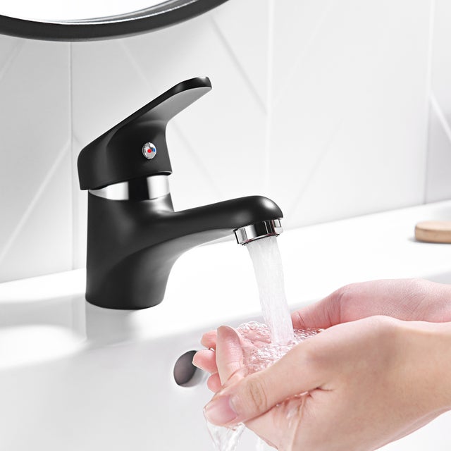 Auralum Max Noir Robinet Mitigeur Lavabo ave Bubbler amovible Mitigeur Lavabo en Laiton avec Noyau de Valve en Céramique Eau Chaude/Froide Réglable