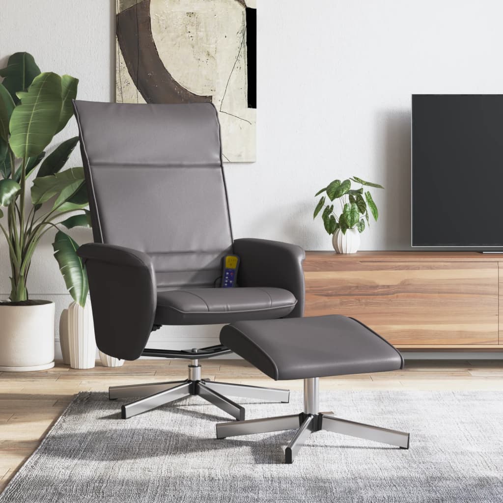 Fauteuil Massage Inclinable Velours Gris – Repose-pieds, Pivotant 360°, Vibration, Design Confortable