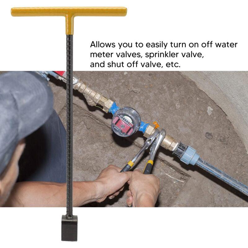 Clé à clé multifonctionnelle en T pour compteur d'eau en acier avec outil utilitaire à 4 voies pour robinets de vannes jaune - 3