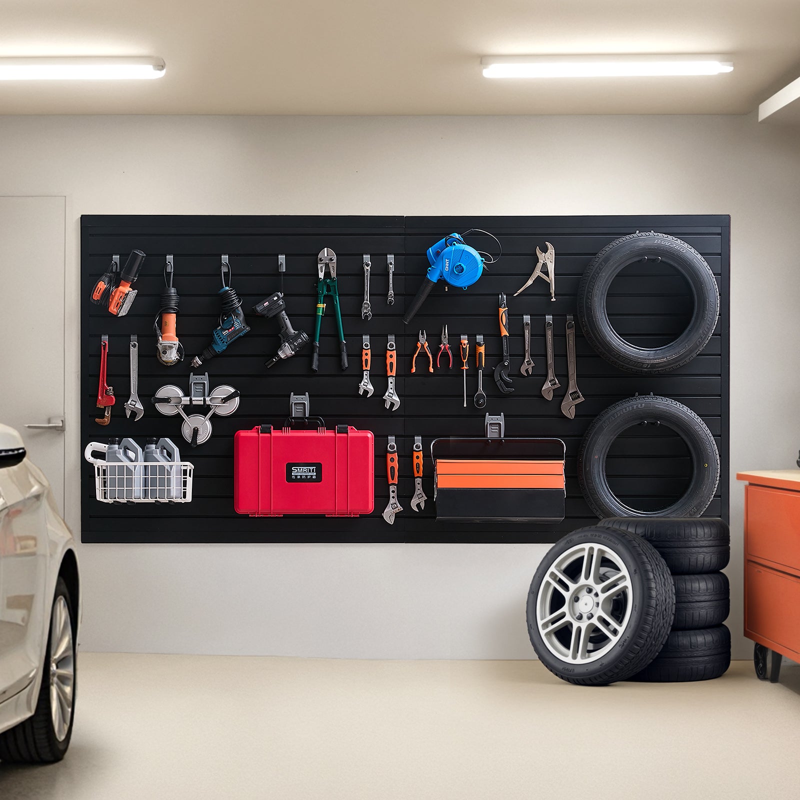 Panneau à Lattes VEVOR Mural Garage, 1225x2450 mm, Panneau Rangement Outils en PVC avec Conception Modulaire, Porte-outils Muraux pour Affichage - 8