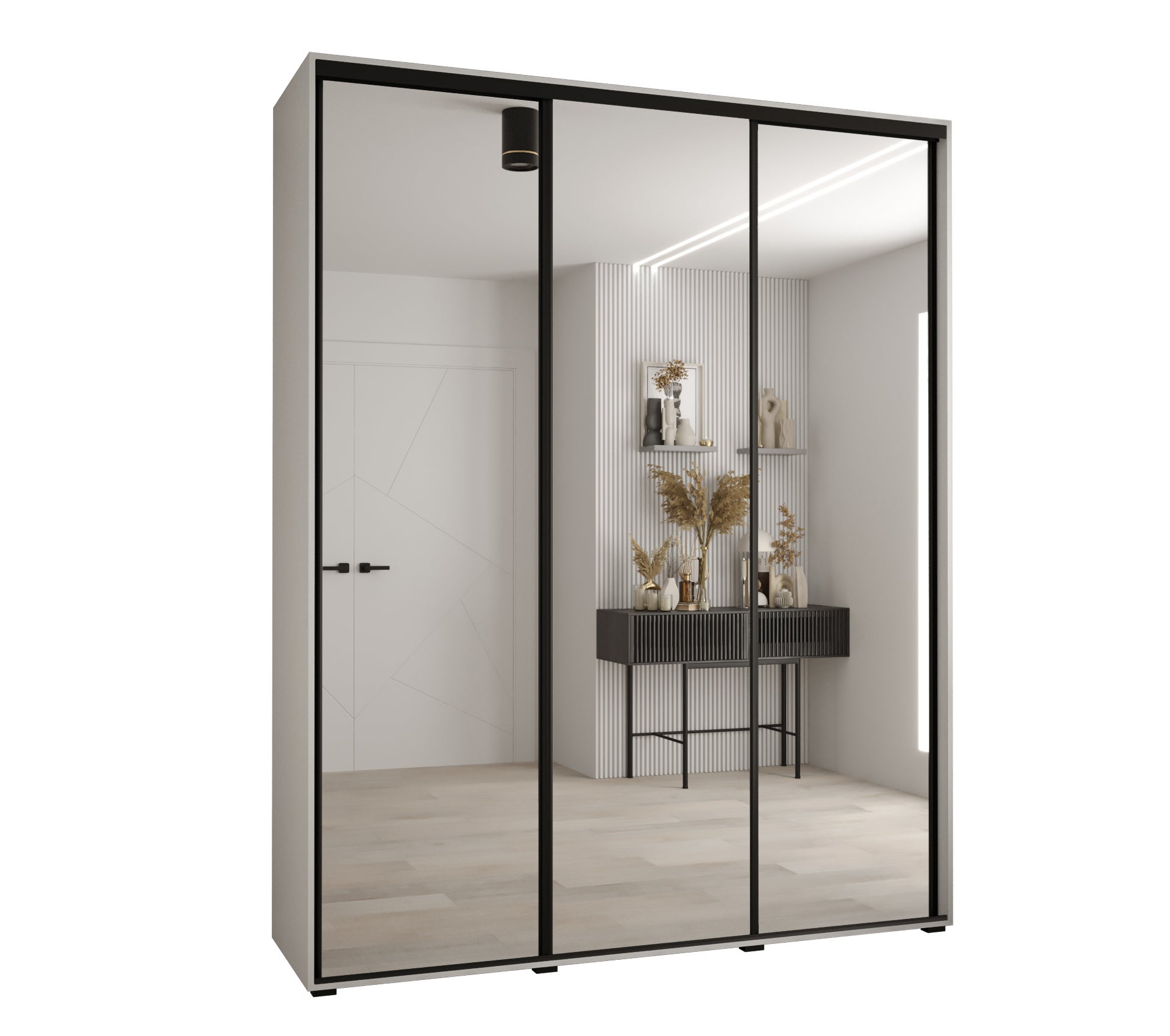 Szafa przesuwna z lustrem wysoka Davos 2 200 x 60 x 235,2 cm biały + biały + u. czarny - Abiks Meble