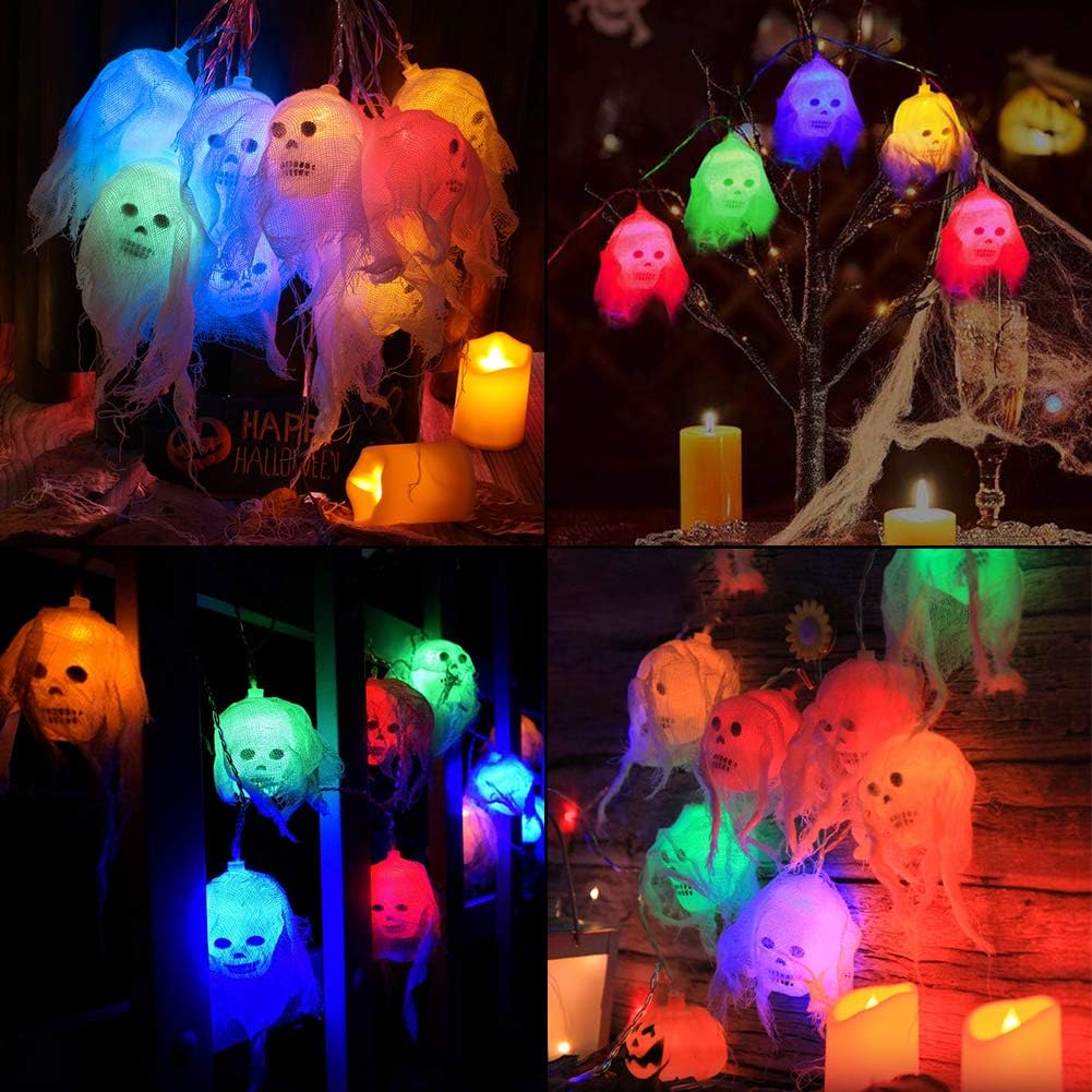 Luci a stringa di Halloween da 2,5 m, 10 LED, a batteria, a forma di teschi, decorazioni di Halloween, luci a stringa per interni, luci decorative a - 3