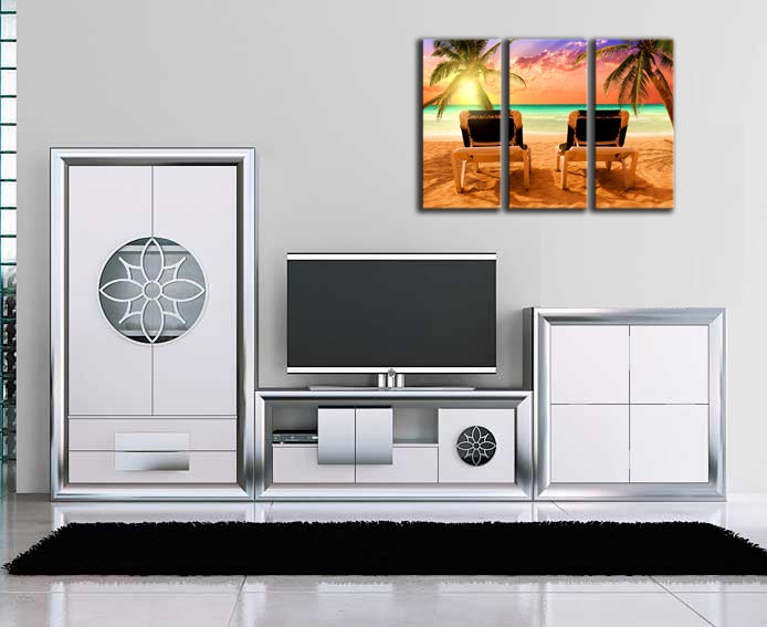 Tramonto sulla spiaggia tropicale del paesaggio, stampa fotografica su legno, pittura decorativa moderna - 2