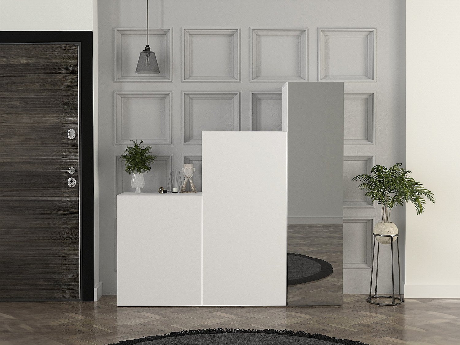Szafa modułowa 3-drzwiowa - Z lustrem - szer. 180 cm - Biały - TELEZA
