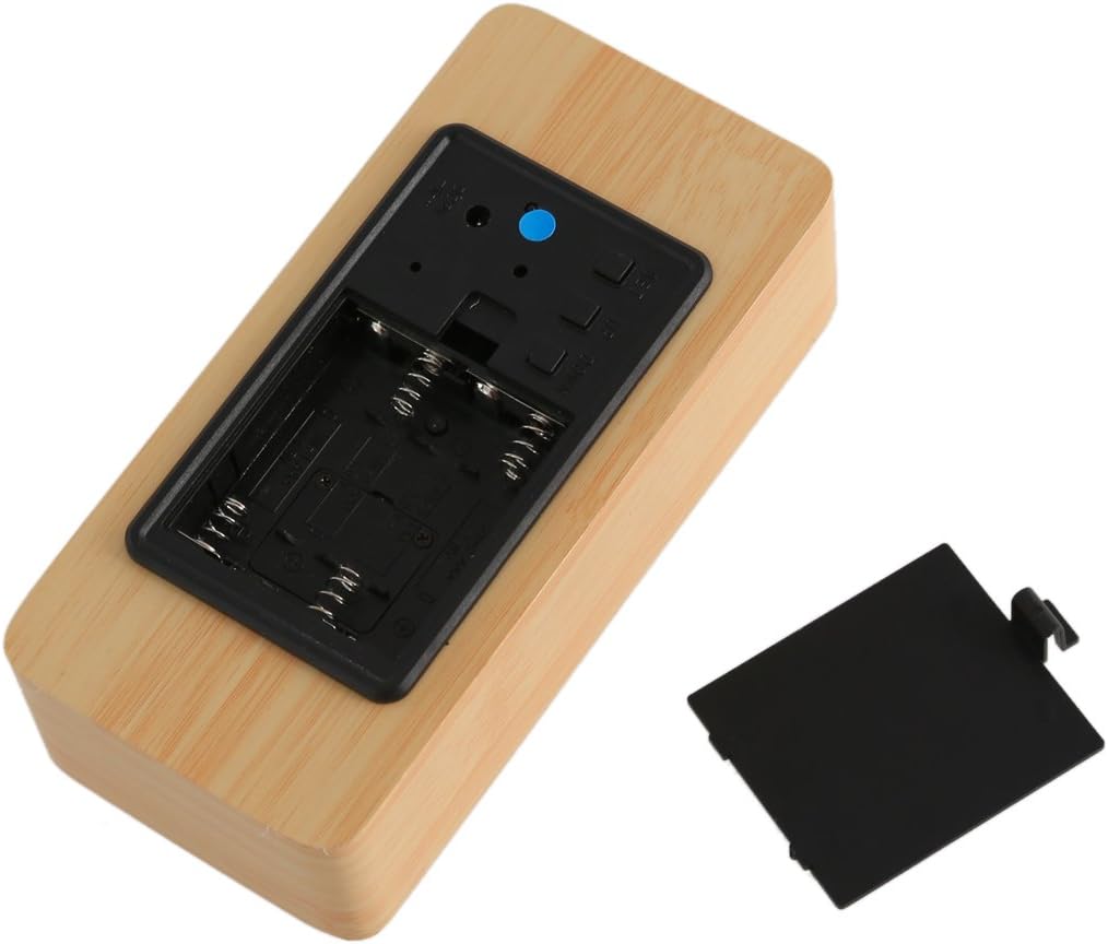 Réveil numérique en bois - Réveil LED multifonction avec affichage de l'heure, de la date et de la température, et commande vocale pour la maison et - 4