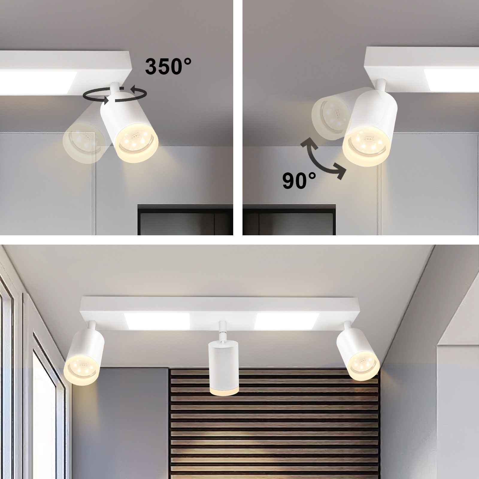 NETTLIFE Spot de plafond 3 ampoules GU10 chambre 3000k 20W blanc chaud orientable - 7