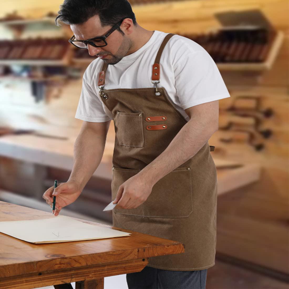 Tablier de barbecue pour homme, tablier de cuisine en toile avec poches et ceinture réglable, adapté au gril de cuisine, pâtisserie artisanale - 5