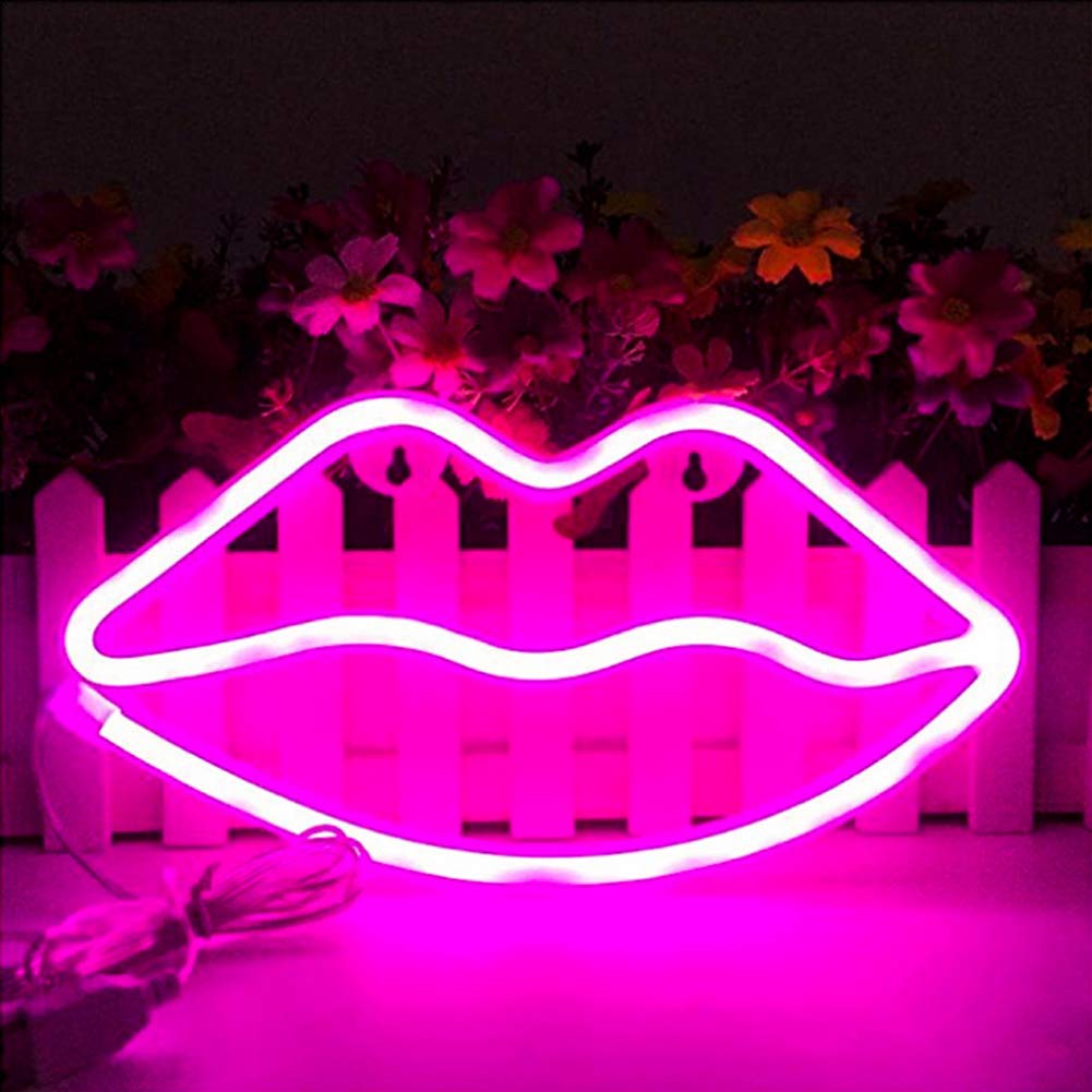 Neonowe szyldy w kształcie ust, różowy neon LED w kształcie warg, neonowy szyld do dekoracji ślubnych na walentynki