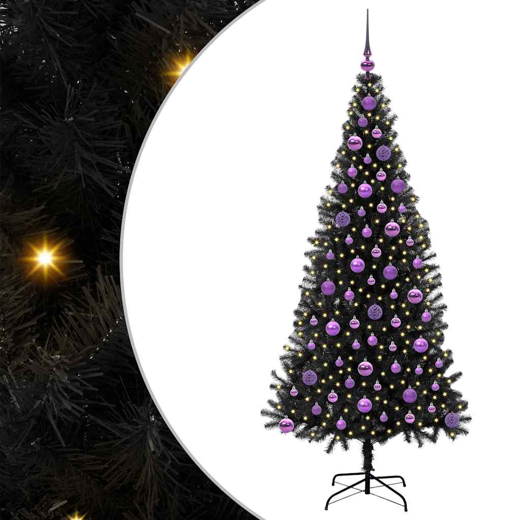 Choinka z 300 diodami LED z podstawą Czarny 180 cm PVC