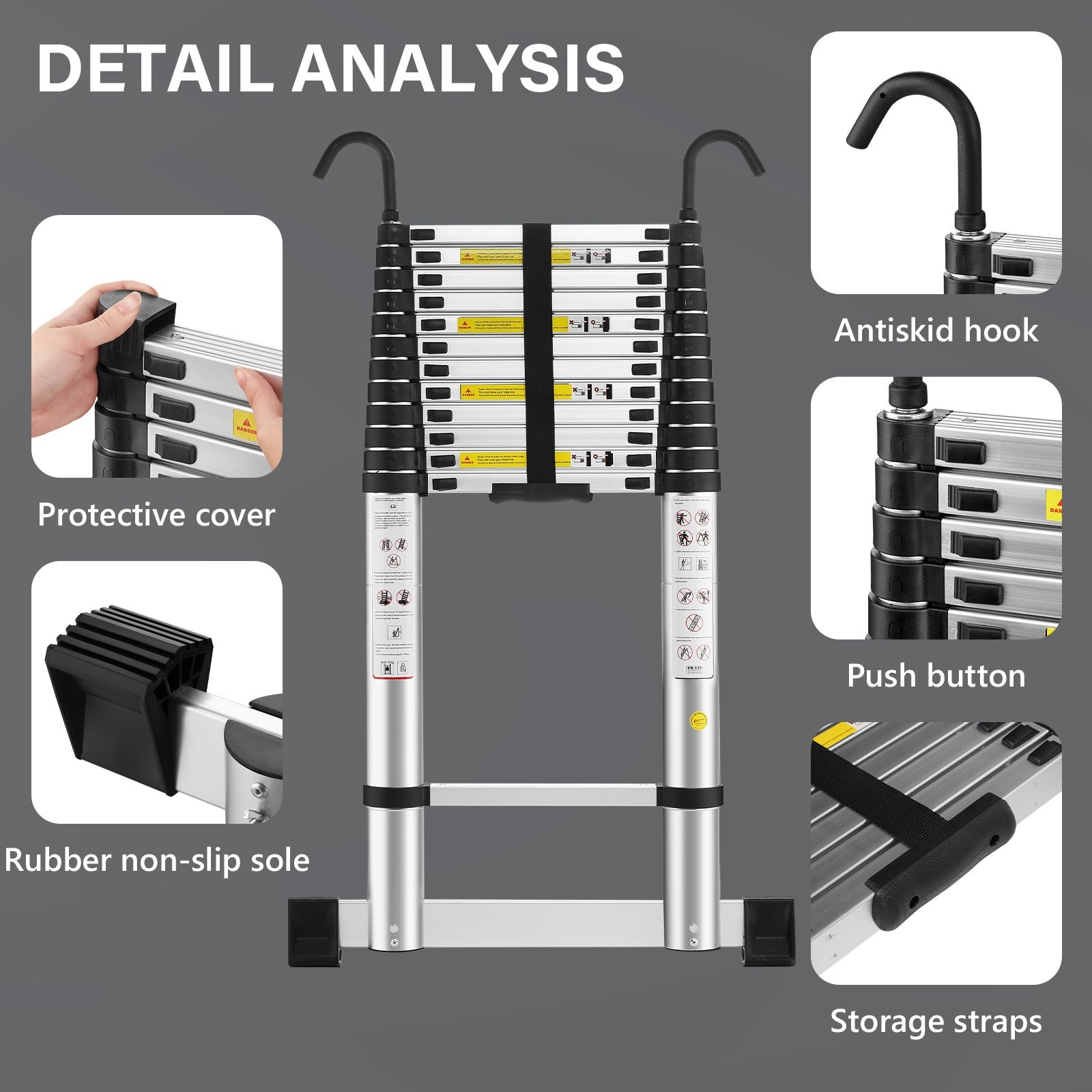 DEWINNER Échelle Télescopique 5M en Aluminium Bricolage Pliable,Charge Maximale 150kg - 4