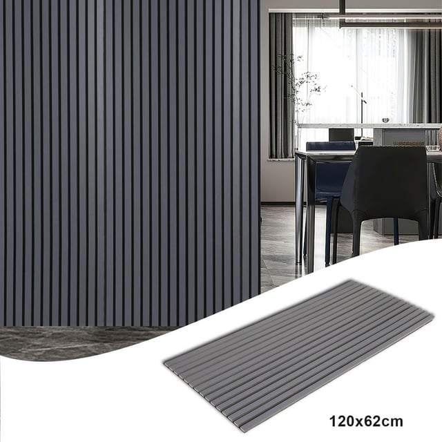 Pannello a doghe Rivestimento per pareti in MDF naturale Pannello acustico moderno per pareti in legno impiallacciato feltro 120x60x2,1 cm Grigio