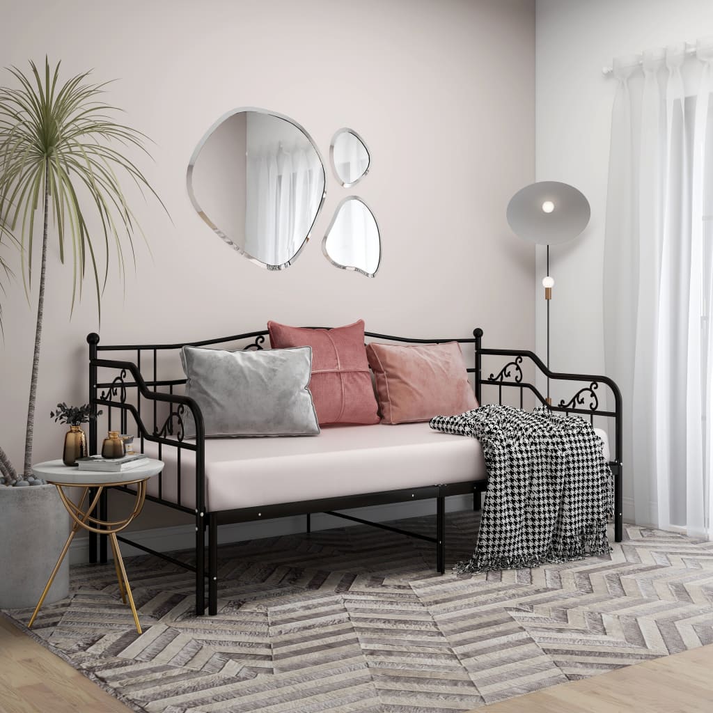 Sofa z wysuwaną ramą łóżka, czarna, metalowa, 90x200 cm vidaXL