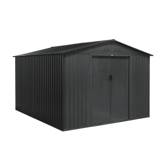 Abri de jardin en métal - FLANDRE 8.84m² gris anthracite - Cabane à outils avec deux grandes portes coulissantes. kit de