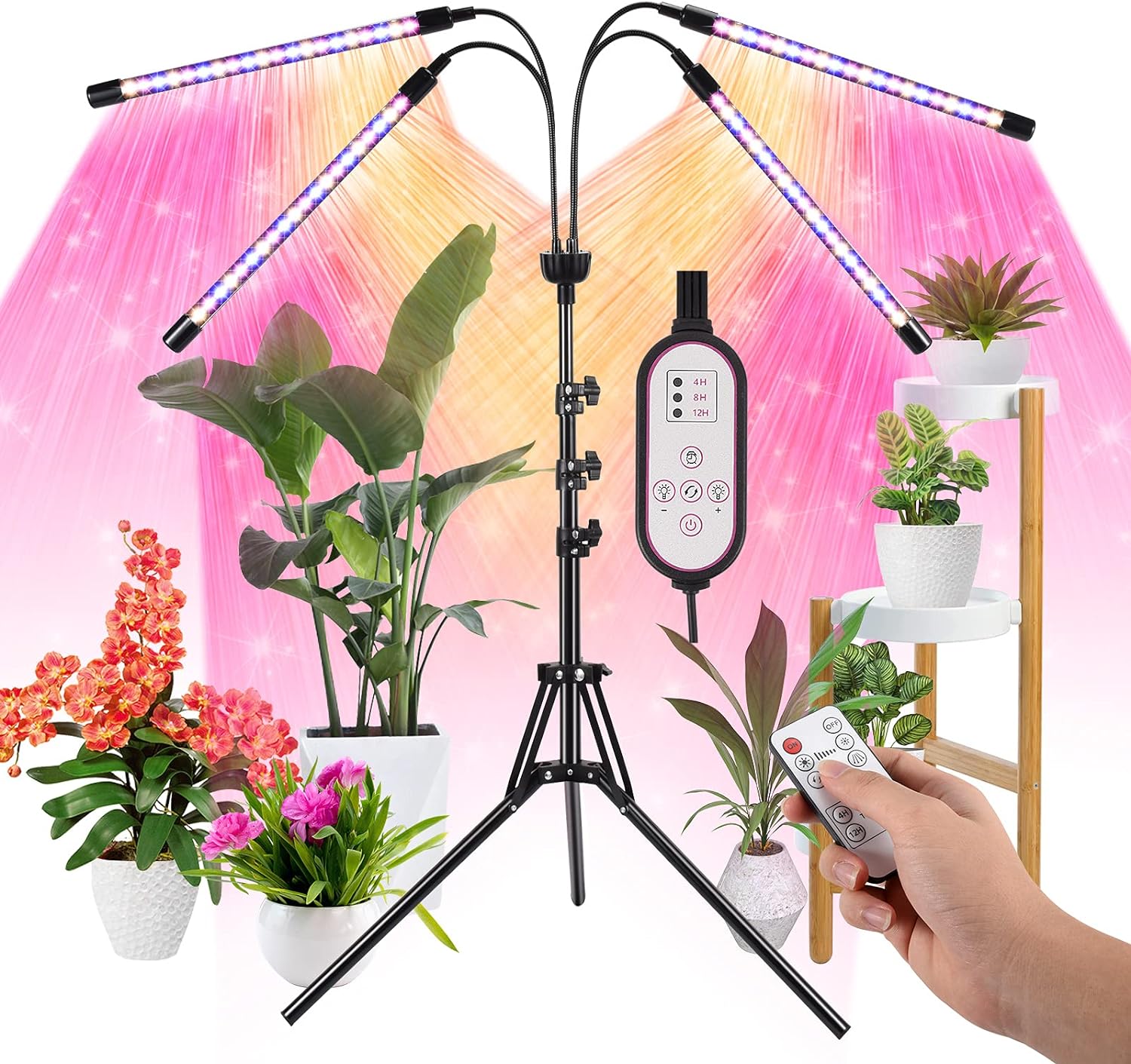 Lampe De Croissance Railee 120 LED - Trépied Réglable 40-160cm - Spectre Complet - Minuterie 3 Modes
